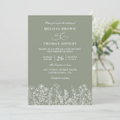 Sage Green Wildflower Boho Budget QR Code Wedding Einladung (Stehend Vorderseite)