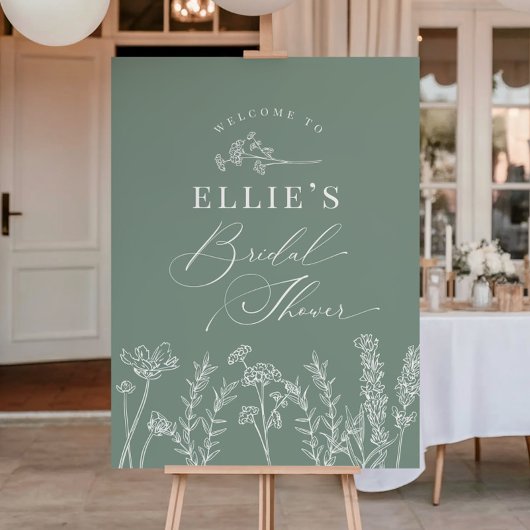 Sage Green Wildflower Bridal Shower Welcome Sign Poster