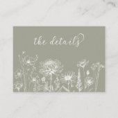 Sage Green Wildflower Details Card Wedding Insert (Vorderseite)