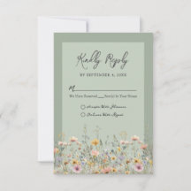 Sage Green Wildflower Floral Wedding RSVP