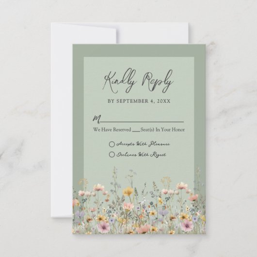 Sage Green Wildflower Floral Wedding RSVP (Vorderseite)