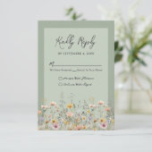 Sage Green Wildflower Floral Wedding RSVP (Stehend Vorderseite)