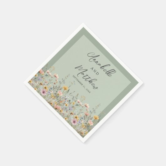 Sage Green Wildflower Floral Wedding Serviette (Ecke)
