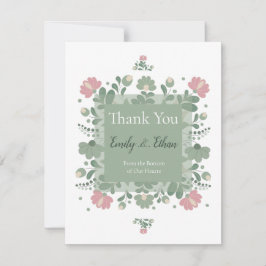 Sage Green Wildflower Folk Wedding  Dankeskarte