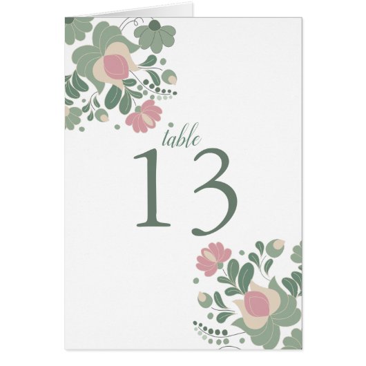 Sage Green Wildflower Folk Wedding Table Card (Vorne)