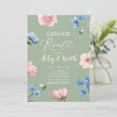 Sage Green Wildflower Gender Reveal Invitation Einladung (Stehend Vorderseite)