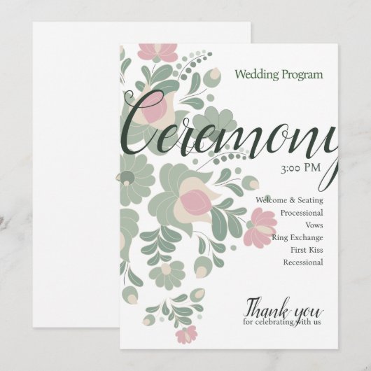 Sage Green Wildflower Wedding Design Flat Program Programm (Vorne/Hinten)