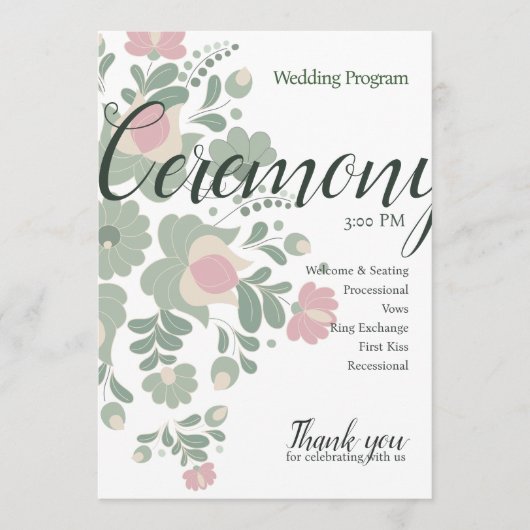 Sage Green Wildflower Wedding Design Flat Program Programm (Vorderseite)