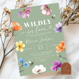 Sage Green Wildflower Wildly in Love Bridal Shower Einladung