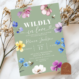 Sage Green Wildflower Wildly in Love Bridal Shower Einladung