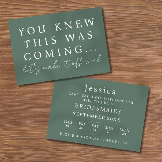 Sage Green Will You Be My Bridesmaid Proposal Card Einladung