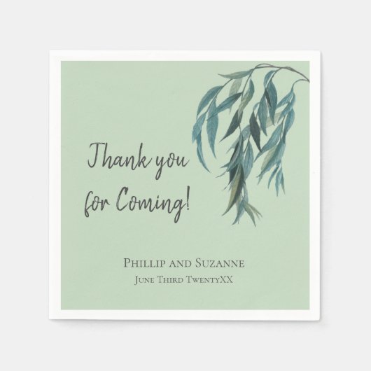 Sage Green Willow Branch Thema botanische Hochzeit Serviette (Vorderseite)