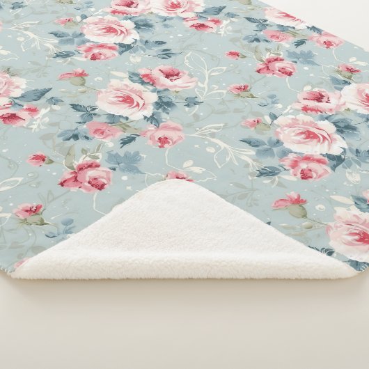 Sage Green Winter Floral Pattern Sherpadecke (3/4)