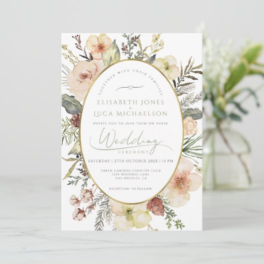 Sage Green Winter Pine Botanical Monogram Wedding Einladung (Stehend Vorderseite)