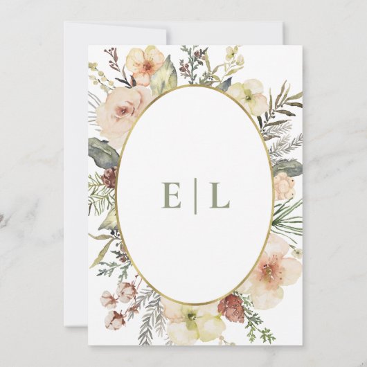Sage Green Winter Pine Botanical Monogram Wedding Einladung (Rückseite)