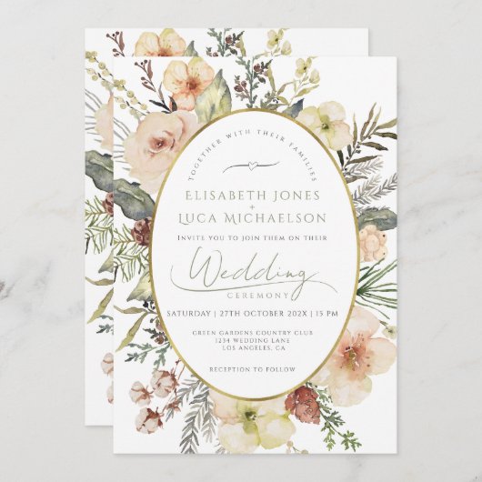 Sage Green Winter Pine Botanical Monogram Wedding Einladung (Vorne/Hinten)