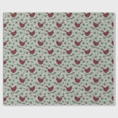 Sage Green Winter Red Kardinal Pattern Geschenkpapier (Flach)