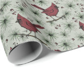 Sage Green Winter Red Kardinal Pattern Geschenkpapier (Rolleneckpunkt)