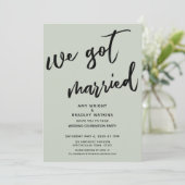 Sage Green Wir Got Verheiratete Hochzeitsempfehlun Einladung (Stehend Vorderseite)