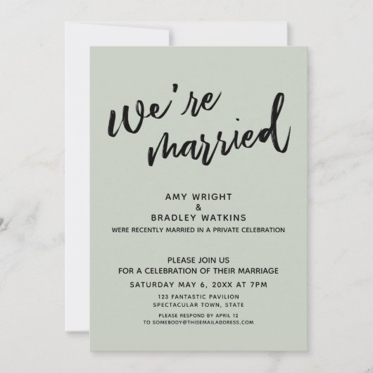 Sage Green Wir sind Verheiratet nach Hochzeit Empf Einladung (Vorderseite)