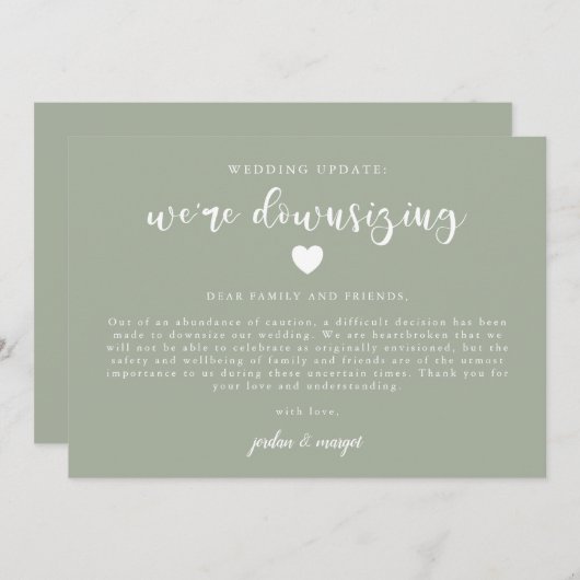 Sage Green Wir verkleinern das Hochzeitsupdate Ankündigung (Vorne/Hinten)