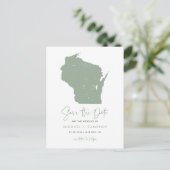 Sage Green Wisconsin Map Modern Save the Date Ankündigungspostkarte (Stehend Vorderseite)