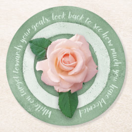Sage Green with Pink Rose Inspirational Quote  Runder Pappuntersetzer