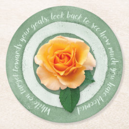 Sage Green with Yellow Rose Inspirational Quote Runder Pappuntersetzer