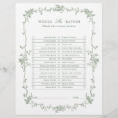 Sage Green 'Wollt ihr lieber' Brautparty Game (Vorderseite)