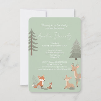 Sage Green Woodland Animal Baby Shower Invitation Ankündigung