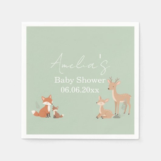Sage Green Woodland Animal Baby Shower  Serviette (Vorderseite)