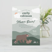 Sage Green Woodland Mountian Mama Bear Baby Dusche Einladung (Stehend Vorderseite)
