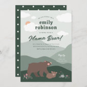 Sage Green Woodland Mountian Mama Bear Baby Dusche Einladung (Vorne/Hinten)