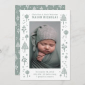 Sage Green Woodlands Foto Birth Ankündigung (Vorne/Hinten)