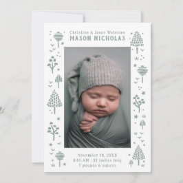 Sage Green Woodlands Foto Birth Ankündigung