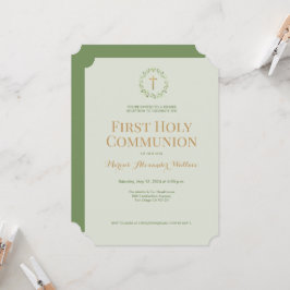 Sage Green Wreath Cross Boy Erste heilige Gemeinde Einladung
