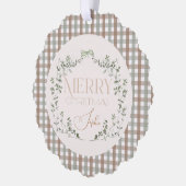 Sage Green Wreath “Merry Christmas” Typography Ornament Karte (Links)