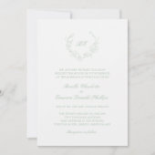 Sage Green Wreath Monogram Elegant Wedding Einladung (Vorderseite)