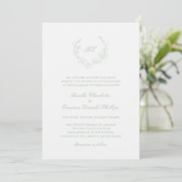 Sage Green Wreath Monogram Elegant Wedding Einladung
