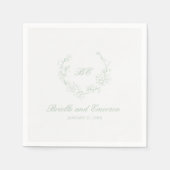 Sage Green Wreath Monogram Elegant Wedding Serviette (Vorderseite)
