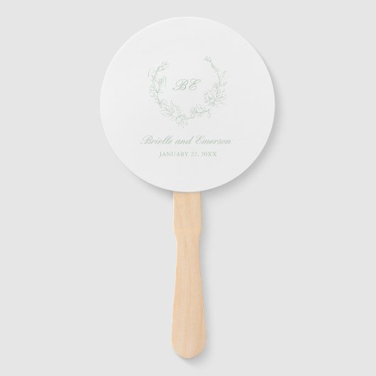 Sage Green Wreath Monogram Foto Elegante Hochzeit Fächer (Vorderseite)