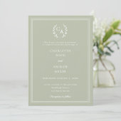 Sage green wreath monogram luxury wedding  einladung (Stehend Vorderseite)