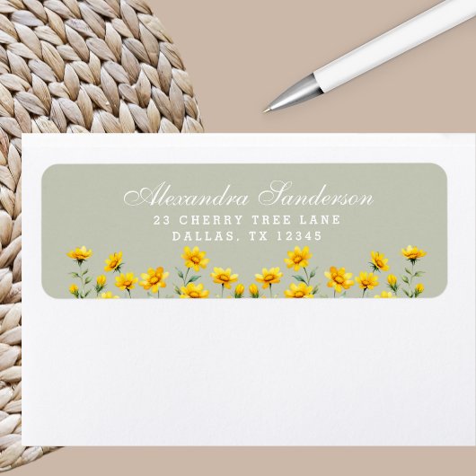Sage Green Yellow Boho Wildblume Rücksendeadresse