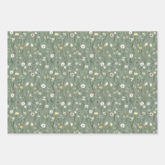 Sage Green Yellow White Wildblumen Brautparty Geschenkpapier Set (Vorderseite 2)