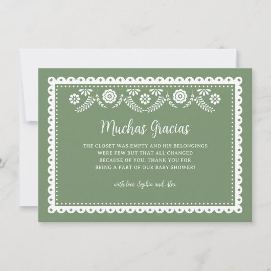 Sage GreenCielito Lindo Baby Shower Muchas Gracias Dankeskarte (Vorderseite)