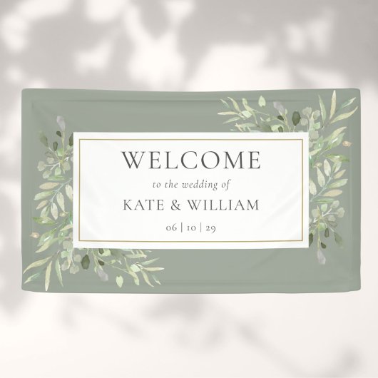 Sage Greenerity Foliage Wedding Willkommen Banner