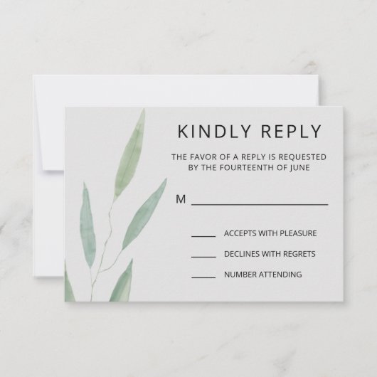 Sage Greenerity Wedding Response, Botanical RSVP Karte (Vorderseite)