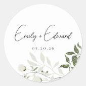 Sage Greenery and White Floral Wedding Envelope Runder Aufkleber (Vorderseite)
