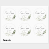 Sage Greenery and White Floral Wedding Envelope Runder Aufkleber (Blatt)