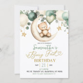 Sage Greenery Beary First Birthday Einladung (Vorderseite)